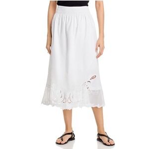Rag & Bone Clem Smocked Lace Midi Skirt White Cotton Eyelet Scalloped Large NEW